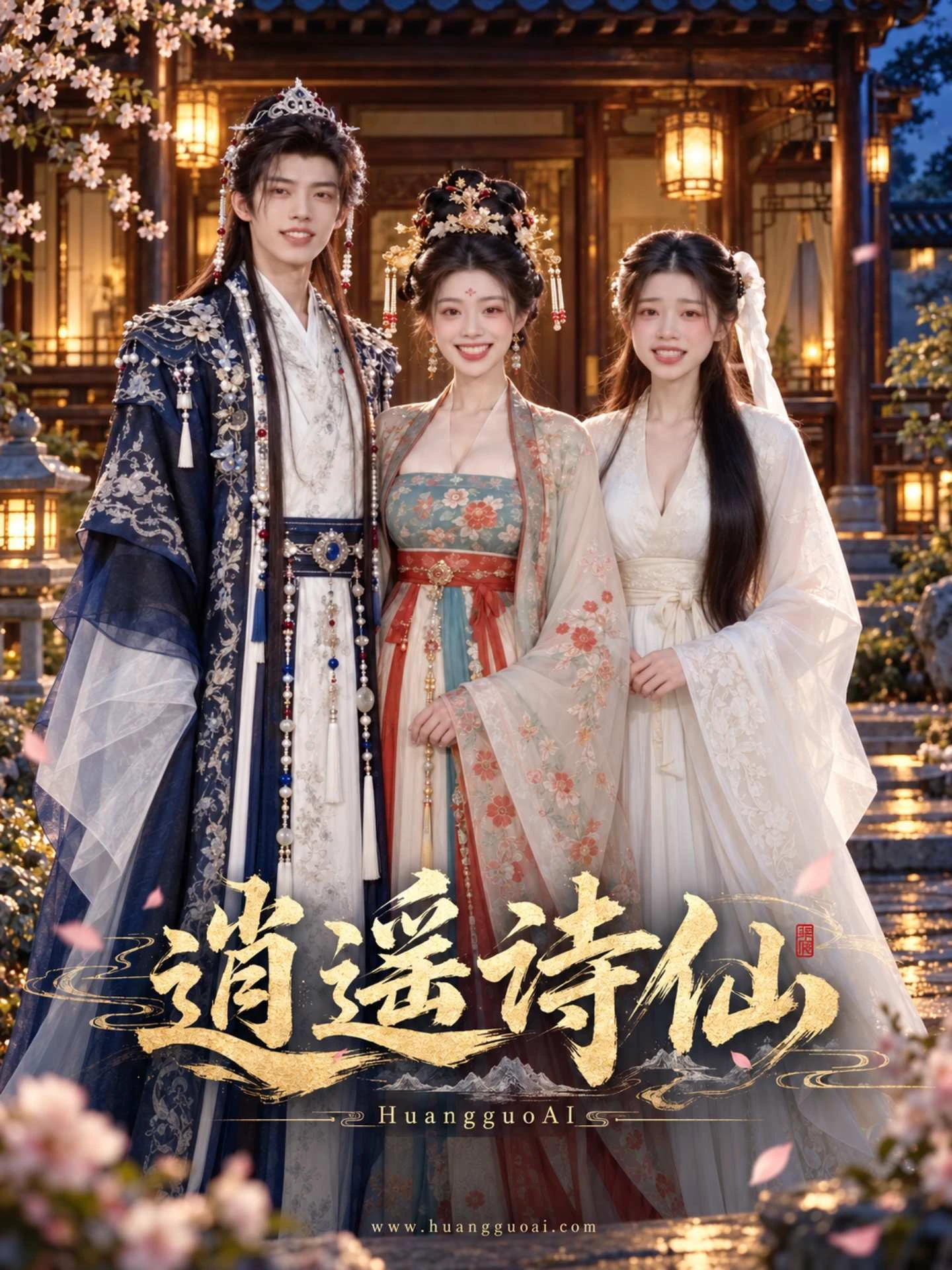 橙果短剧古风题材海报，展现唯美的古装人物群像