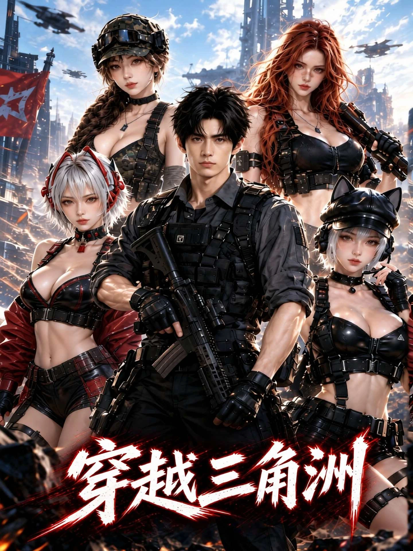 橙果短剧动作题材海报，展现持枪战斗的武装小队